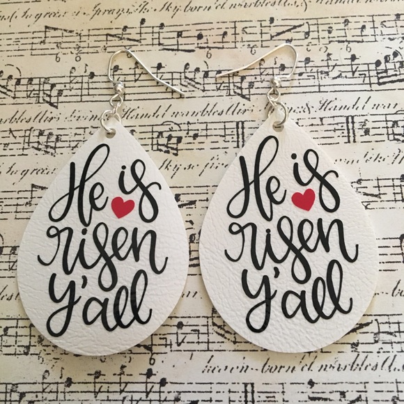 Handmade Jewelry - Easter faux leather earrings - He Is Risen Y’all